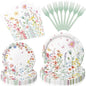 96 Pieces Spring Wildflower Floral Tableware Set – Garden Flower Disposable by GistomeHome
