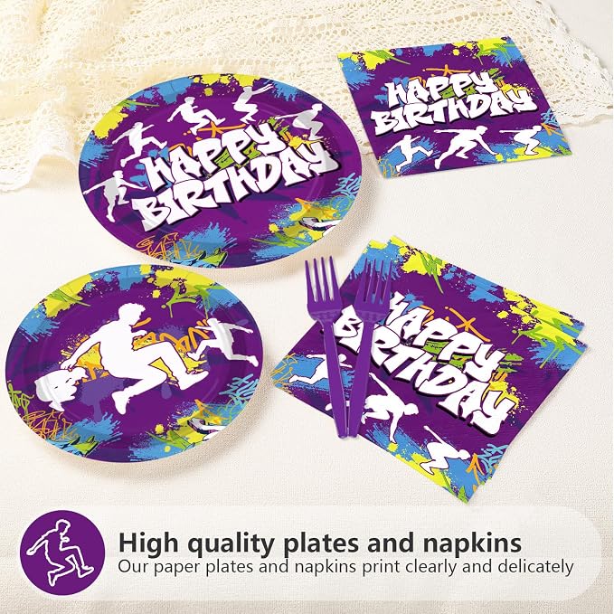 96 Pcs Purple Parkour Birthday Party Decorations, Serves 24 | Parkour Theme - Image 3