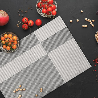 Placemats Set of 4 Vinyl Washable White Gray Placemats, 18"x12" Wipeable Heat-Resistant Non-Slip Easy Clean Table Mats Ideal for Dining Table Table Runner and Outdoor (4, White Square)