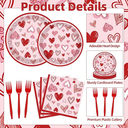 100 Pcs Valentine’s Day Heart Tableware Party Supplies Set, Serves 25 – - Image 3
