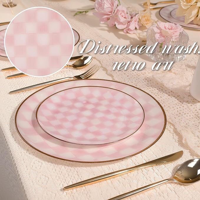 U-QE 20PCS Pink Plastic Plates for Party - Image 6