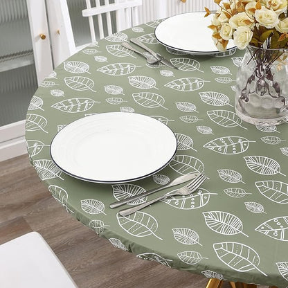 Walrus Round Vinyl Fitted Tablecloth with Flannel Backing Elastic Edge Design Table Cover Waterproof Oil-Proof PVC Table Cloth Stain-Resistant Best for 37"-44" Round