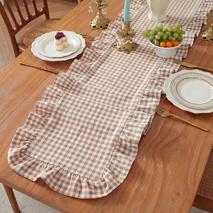 HunnmingRe 1 Pc Gingham Table Runner Brown, 118 X 13.8 Inch | Cotton Dresser - Image 4