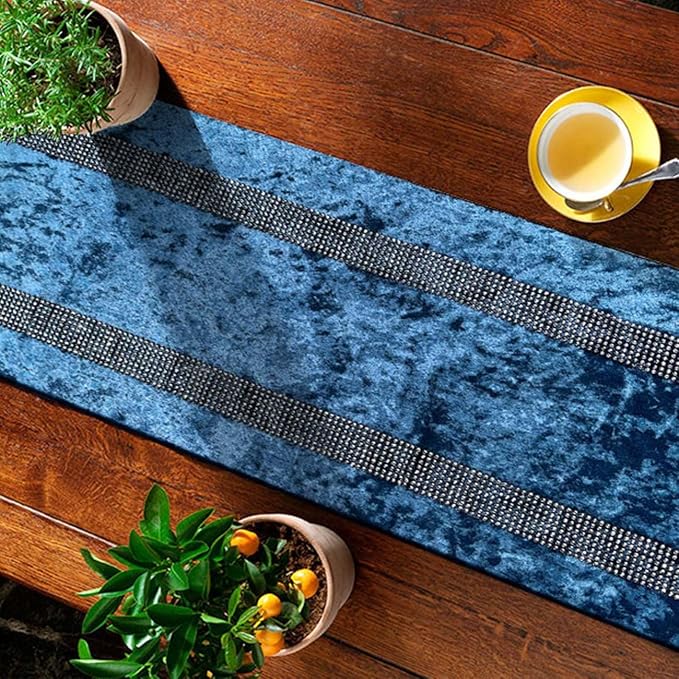 Fancy Blue Table Runner, Ombre Velvet, Double-Layer, - Image 6