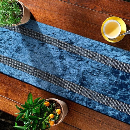 Fancy Blue Table Runner, Ombre Velvet, Double-Layer, Modern Style - Image 6