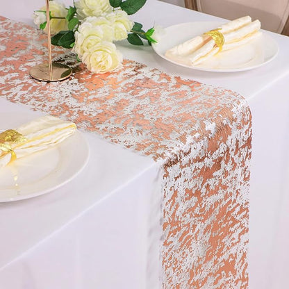 Snowkingdom Rose Gold Table Runner 11 Inch x 49 Feet Glitter Sequin Metallic - Image 5