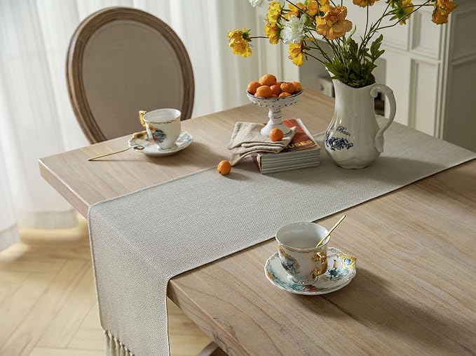 Natural Table Runners 108 Inches Long, Burlap Linen Style Rustic Farmhouse - Image 4