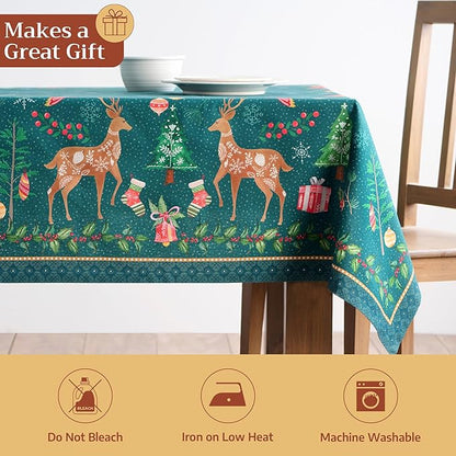 Maison d' Hermine Table Cloth Rectangle Table 100% Cotton 54 x 72 Inches Fall Tablecloth Reusable Everyday Use for Thanksgiving Christmas Decorations Dining Farmhouse Party (Hygge Christmas)