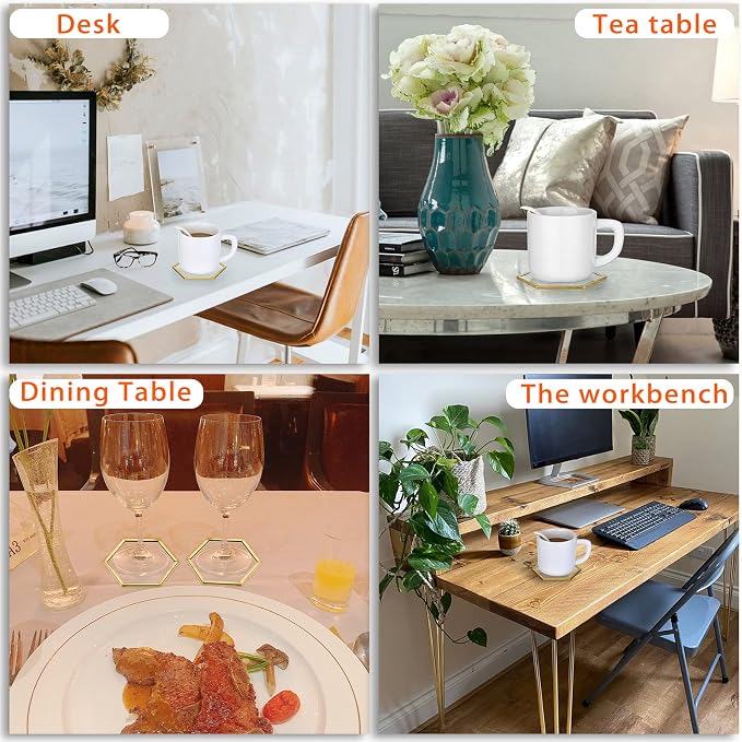 JUXYES Set of 7 Gold Brass Clear Glass Round Coaster - Image 9