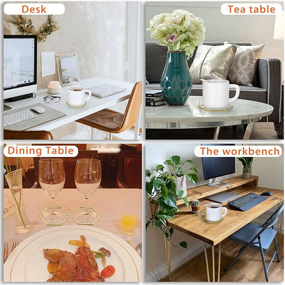 JUXYES Set of 7 Gold Brass Clear Glass Round Coaster - Image 9