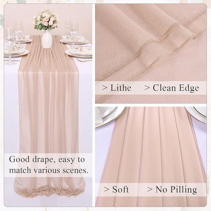 10FT Champagne Chiffon Table Runner 30x120 Inches Romantic Boho Rustic Sheer - Image 4