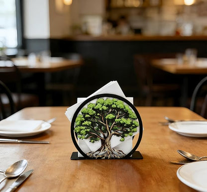 Tree of Life Napkin Holder for Table-Free-Standing Paper Napkin Dispenser for Cafe, Bar, Restaurant Table Decor |Colorful Metal Napkin Stand |Rustic Home Decor Presents|Modern Kitchen&Dining Accessory