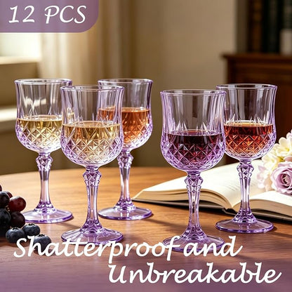 12Pack Plastic Wine Glasses, 7oz Vintage Goblets - Image 3