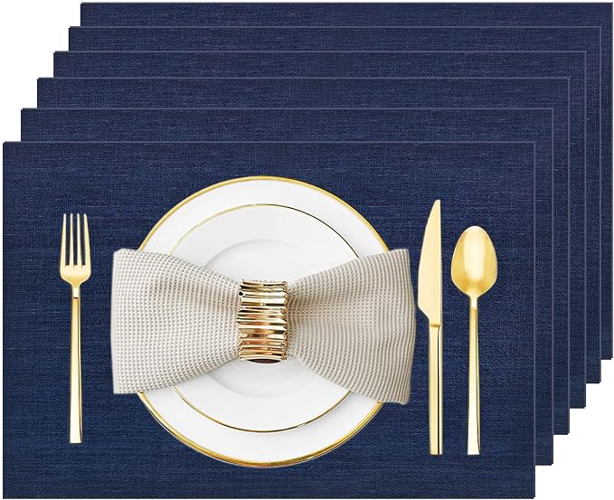 Navy Blue Vinyl Placemats Set of 6, Heat Resistant Table Placemats | 18x12 inch by Uolr