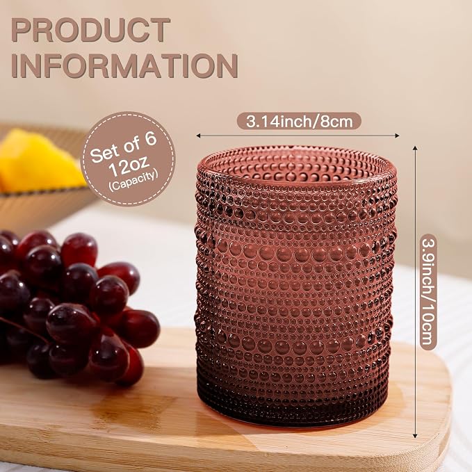 JOVGANK Venus Vintage Hobnail Drinking Glasses Set of 6, Embossed Water Tumbler - Image 2
