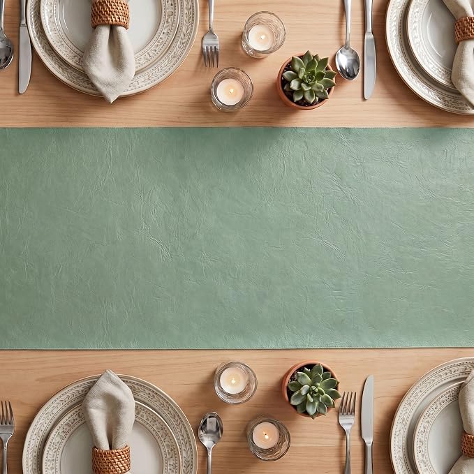 Artoid Mode Sage Double Sided Vinyl Faux Leather Table Runner, Seasonal - Image 3
