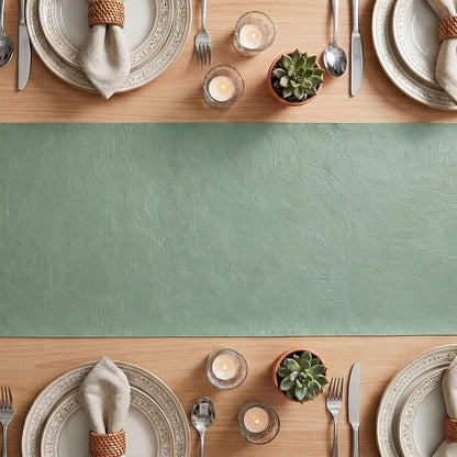 Artoid Mode Sage Double Sided Vinyl Faux Leather Table Runner, Seasonal - Image 3