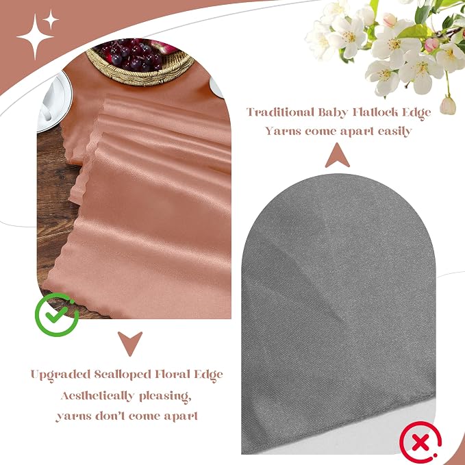 VACVELT Rose Gold Satin Table Runners, 12x72 Inch, 2 Pack, Scalloped Edge | - Image 7