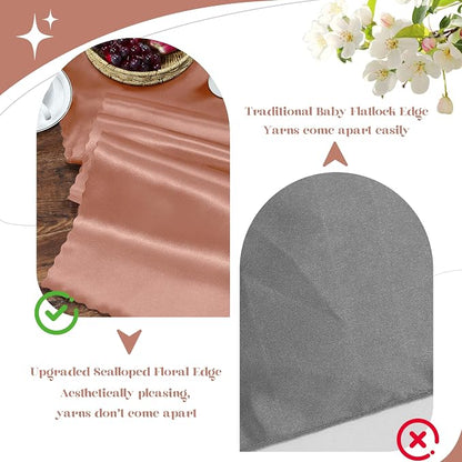 VACVELT Rose Gold Satin Table Runners, 12x72 Inch, 2 Pack, Scalloped Edge | - Image 7