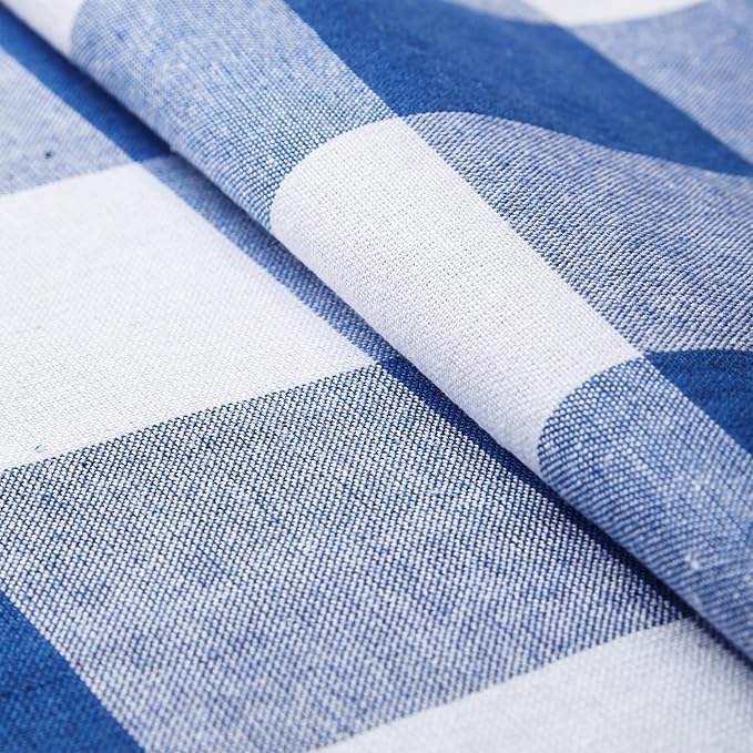Encasa XO Table Runner, Woven Cotton Dining Runner 13"x118" Buffalo Blue Checks - Image 5