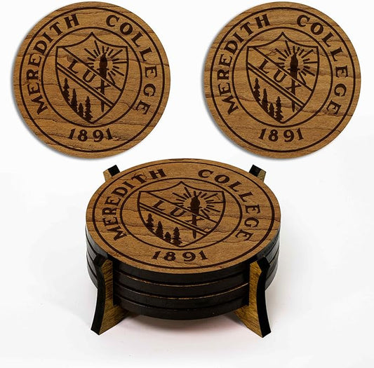 LazerEdge Meredith College Angels Wooden Coaster Set - Cherry Wood - Officially Licensed Product - 4-Pack