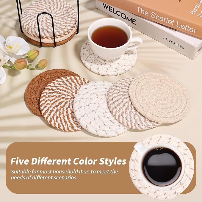 10 Pcs Drink Coasters with Holder, 5 Colors Absorbent Coasters - Image 3