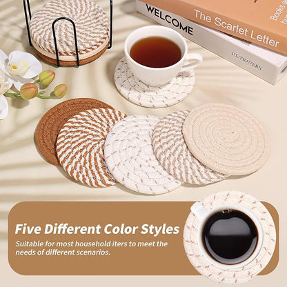 10 Pcs Drink Coasters with Holder, 5 Colors Absorbent Coasters - Image 3