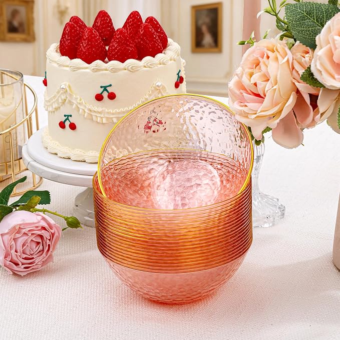 Tinybee 50 Pack Pink Plastic Bowls - Image 3