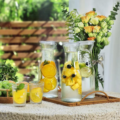 Set of 2 Glass Carafe with Lids, 1 Liter Water Pitcher Carafe - Image 5