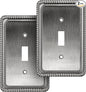 Henne Bery Rope Edge Decorative Wall Plate Switch Plate Outlet Cover, Aged Bronze (Single Toggle, 2 Pack, Heirloom Silver)