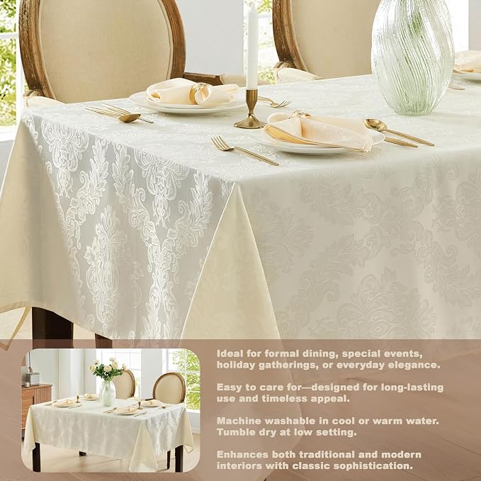 Newbridge Barcelona Luxury Damask Fabric Tablecloth, 70” Extra Wide x 168” - Image 3