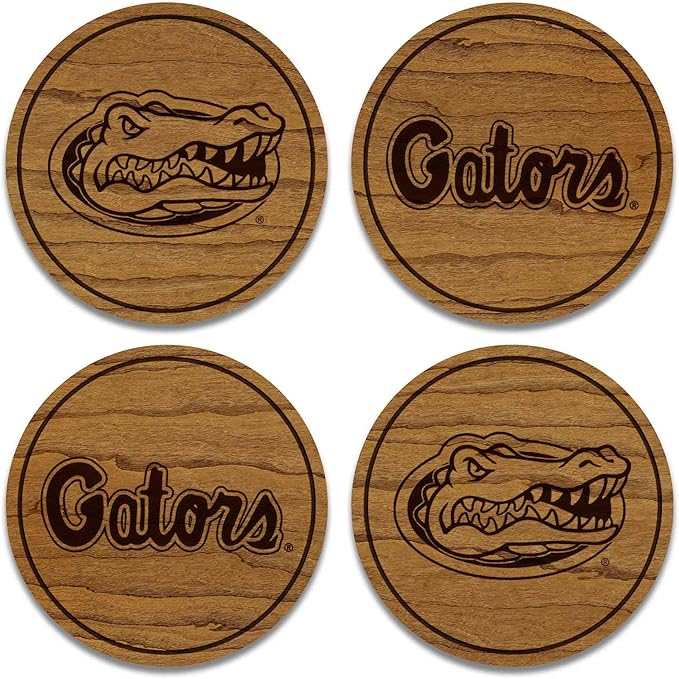 LazerEdge Florida Gators Wooden Coaster Set - Cherry Wood - Officially Licensed Product - 4-Pack