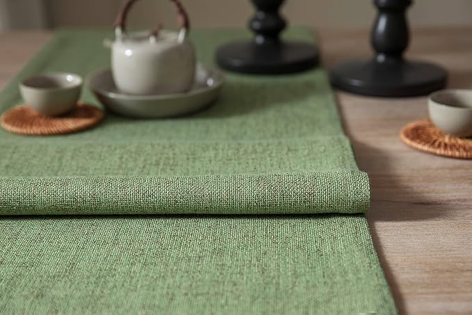 Burlap Style Farmhouse Table Runner, 14x60 Inches Grass Green | Thick Durable - Image 5