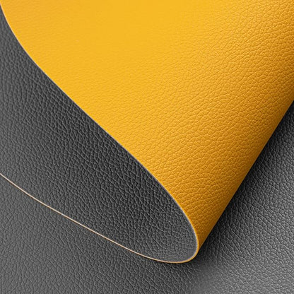Myir JUN Round Placemats Set of 4 Faux Leather Place Mats and Coasters 15 inch Round Table Mats Dual Sided Non-Slip Stain Resistant Placemats (Gray & Yellow, Set of 4)
