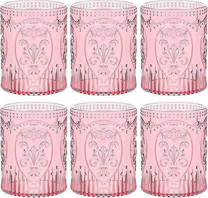 Qinyoung 6 Plastic Vintage Drinking Glasses 8.5oz Stemless Retro Embossed Wine by Qinyoung