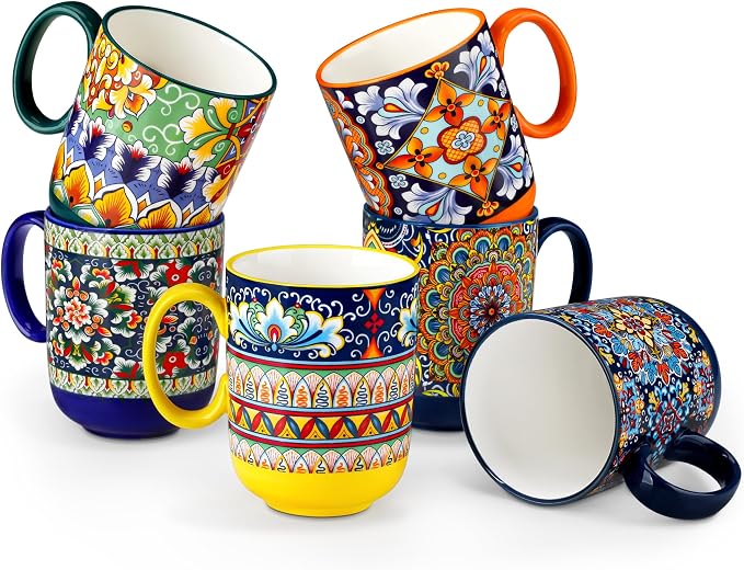 vancasso Simi Boho Coffee Mugs Set of 6, 14 oz Ceramic Mugs by vancasso