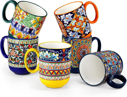 vancasso Simi Boho Coffee Mugs Set of 6, 14 oz Ceramic Mugs by vancasso