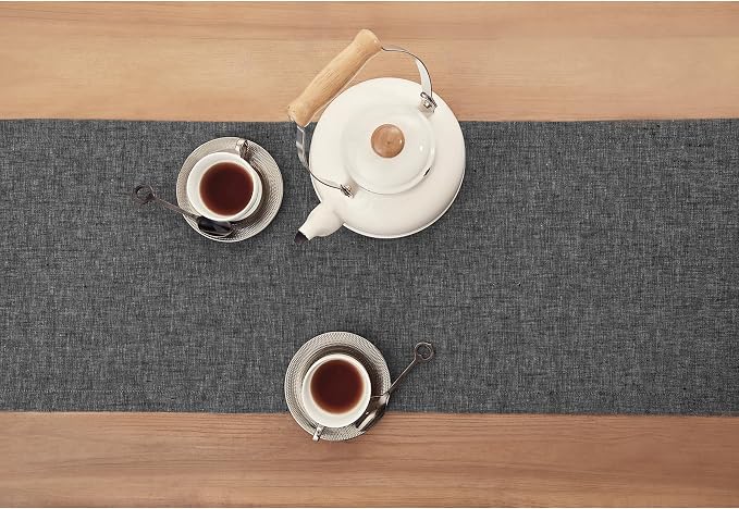 Solino Home 100% Pure Linen Table Runner Charcoal Grey, Athena 14 x 144 in | - Image 3
