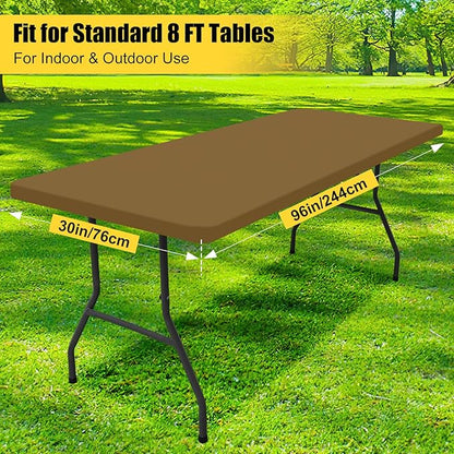 Smiry Rectangle Picnic Table Cloth, Waterproof Elastic Fitted Tablecloths for 8 Foot Tables, Washable Polyester Table Cover for Camping, Indoor and Outdoor (Brown, 30"x96")