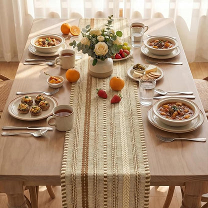 Artoid Mode Coffee Farmhouse Stripe Braided Table Runner 12x90 Inch | Holiday - Image 3