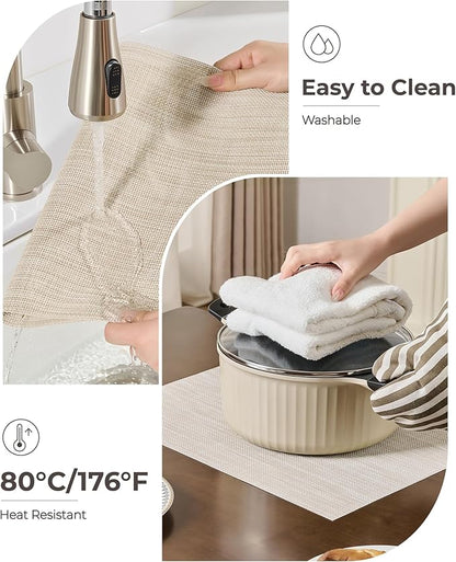 Leetaltree Beige White Placemats Set of 12 - Heat Resistant Non-Slip Place mats for Dining Table, Washable Durable PVC Vinyl Woven Table Mats(Beige White, 12)