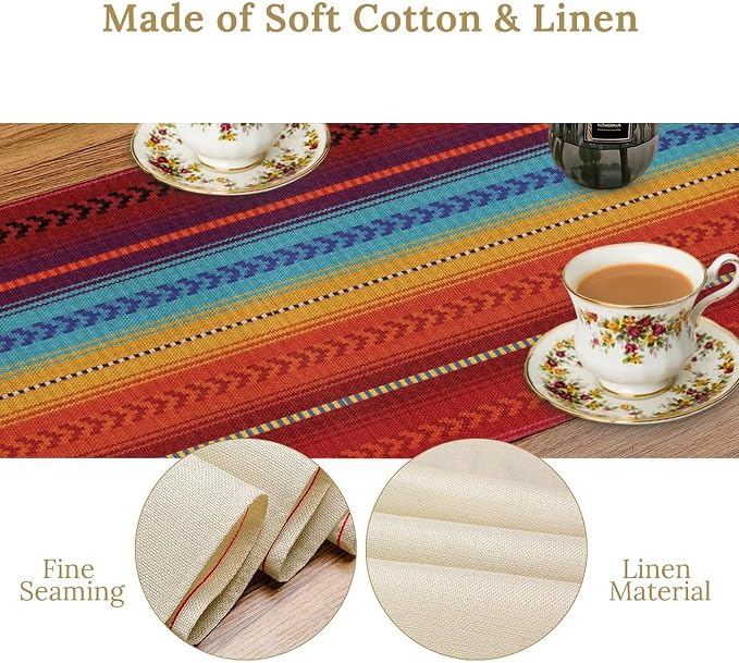 YCness Mexican Table Runner Striped Mexican Poncho Pattern Traditional National - Image 7