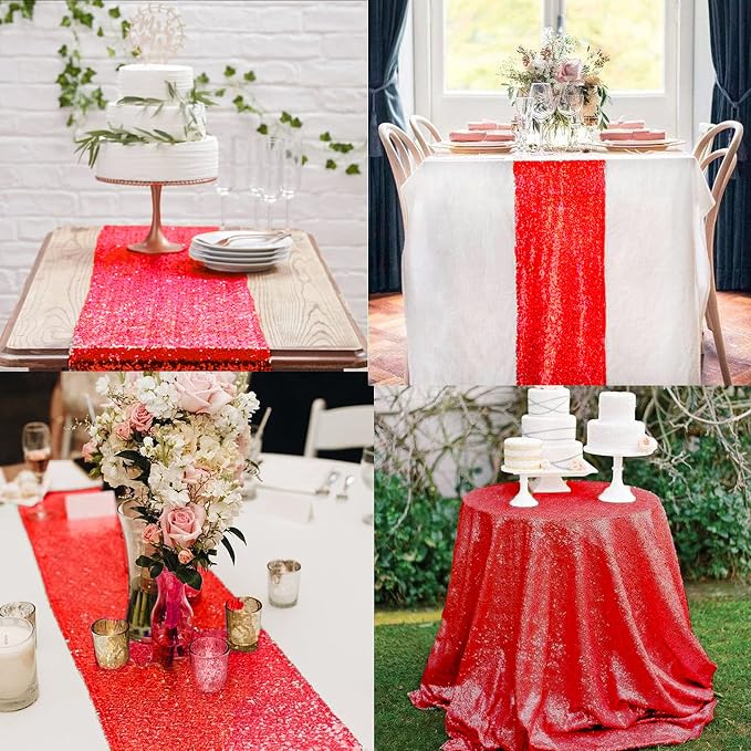 12 Packs 12 X 108 Inch Red Sequin Table Runner Glitter Dining Table Runner - Image 6
