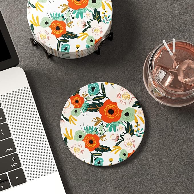 Coasters for Drinks, Kitchen Home Decor Housewarming Gift, Round 4 in - Image 6