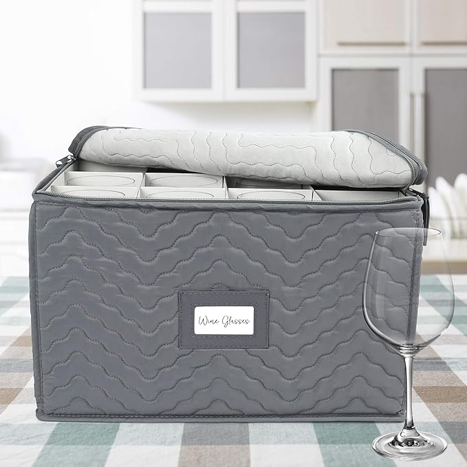 LotFancy Stemware Storage Containers, Deluxe Quilted Storage Case - Image 8