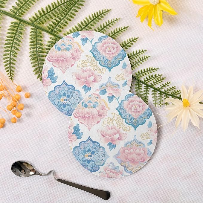 Seamless Asian Traditional Patterns Aesthetic Round Coaster 4 Pcs Corkboard - Image 3