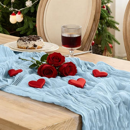 Dusty Blue Cheesecloth Table Runner 120inch Boho Gauze Home Decor | 10 FT Sheer - Image 4