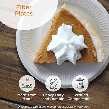 World Centric Compostable Plates 6" - Unbleached Plant Fiber. Grease Resistant - 250 Pack