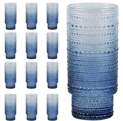 Large Capacity 16 oz Hobnail Drinking Glasses Set of 12, Vintage Glassware by Cowjut