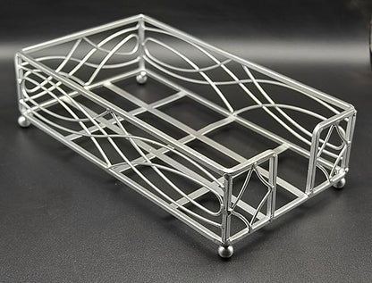 Elegant Sturdy Guest Napkin Holder | Silver | Disposable Paper Hand Towel Storage Tray Caddy | Premium Quality | Bathroom Kitchen Dining Table Wedding Party Hotel Office décor
